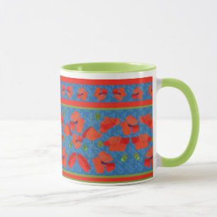 Scarlet Field Poppies Border Ringer Coffee Tasse