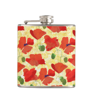 Scarlet Field Poppies, Cornfield Yellow Hip Flask Flachmann