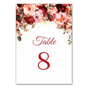 Scarlet Floral Gold Quinceañera Tischnummer