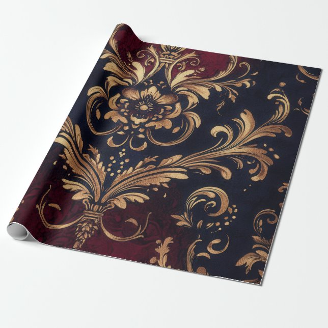 Scarlet & Gold Barock Geschenkpapier (Ungerollt)