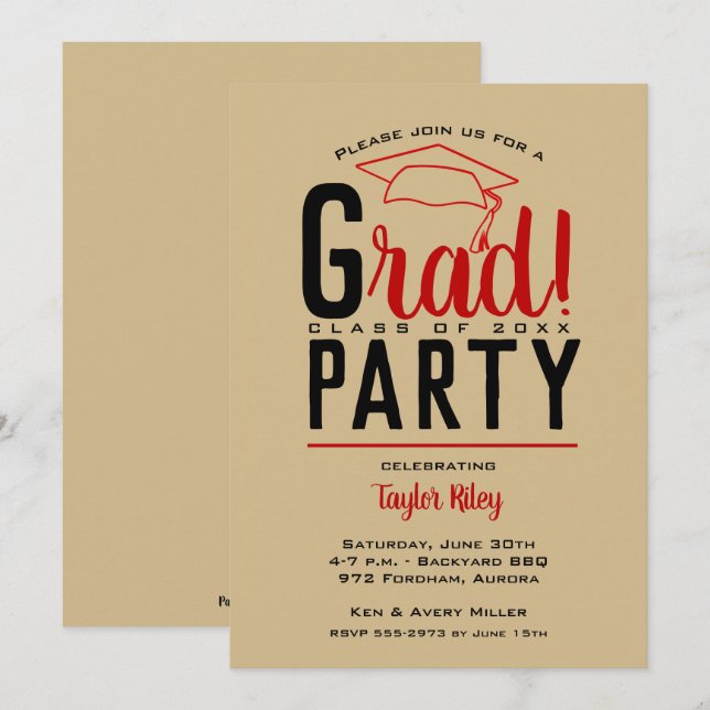 Scarlet Gold Black Graduation Party Einladungen (Vorne/Hinten)