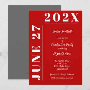 Scarlet Gray White Graduation Party Einladung