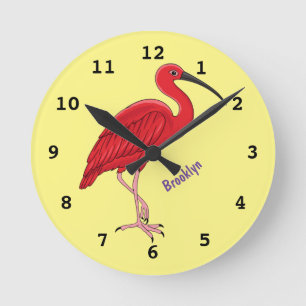 Scarlet ibis bird Cartoon Runde Wanduhr