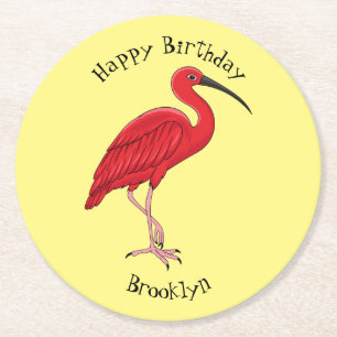 Scarlet ibis bird Cartoon Runder Pappuntersetzer
