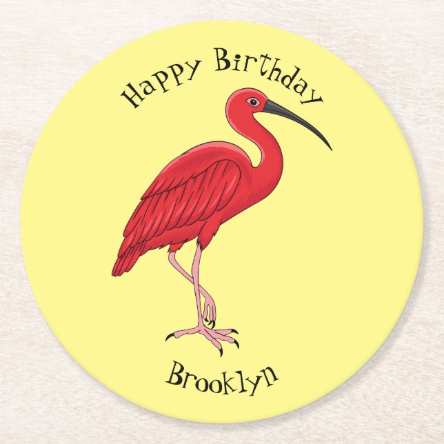 Scarlet ibis bird Cartoon Runder Pappuntersetzer (Vorderseite)