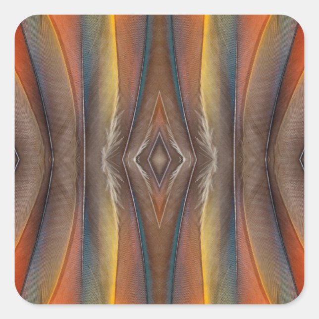 Scarlet Macaw feather design Quadratischer Aufkleber (Vorderseite)