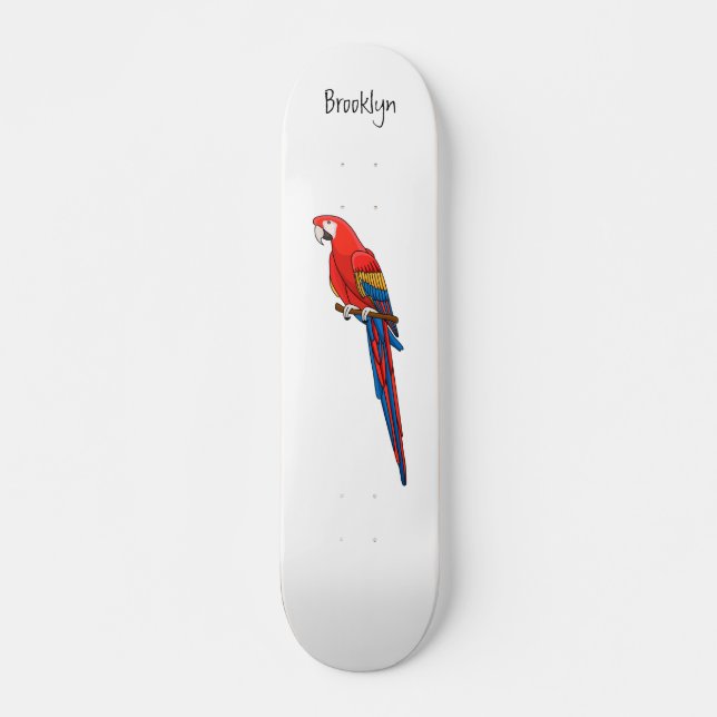 Scarlet macaw parrot cartoon illustration skateboard (Vorne)