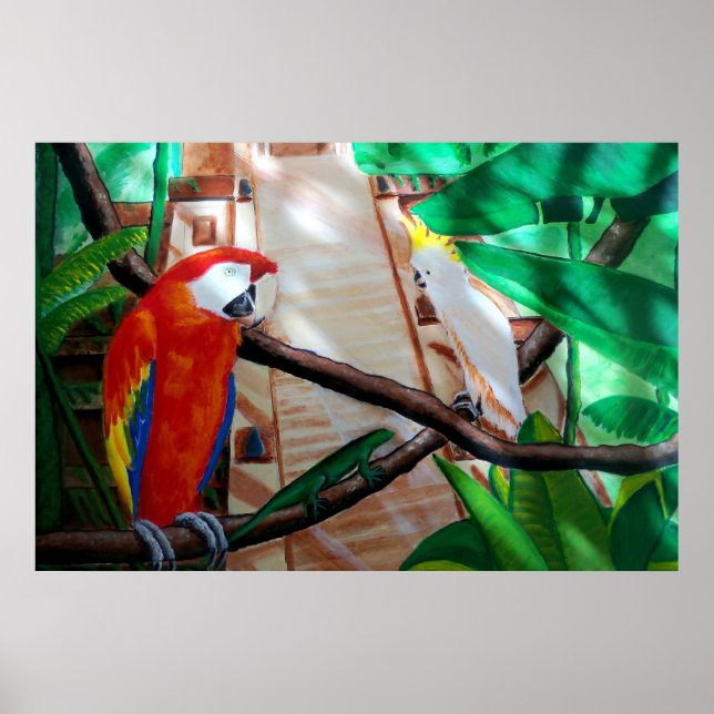 Scarlet Macaw White Parrot Amazon Jungle Poster (Vorne)
