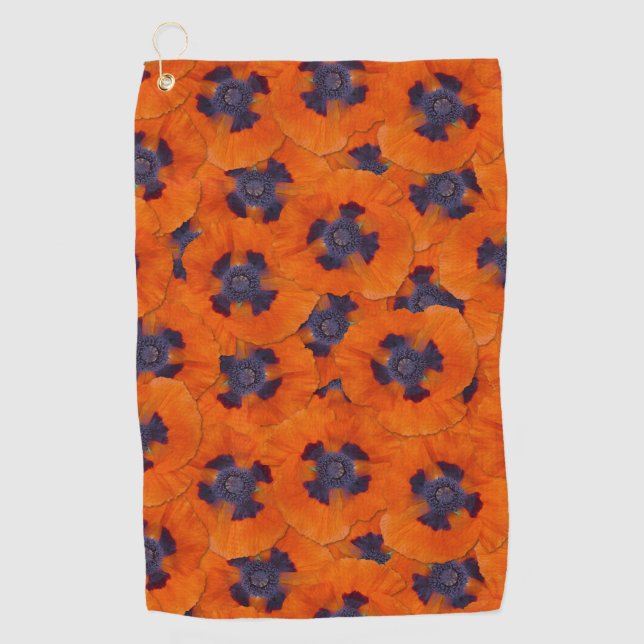 Scarlet Orange Poppy Nahtloses Muster Golfhandtuch (Vorderseite)