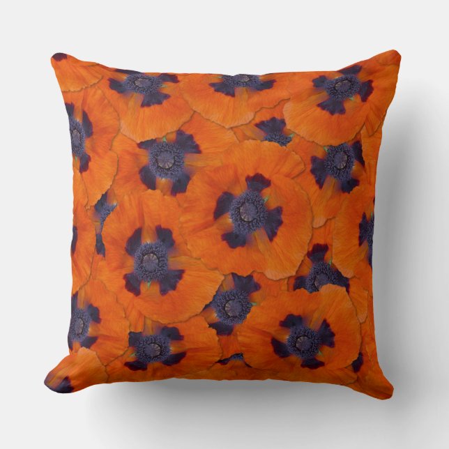 Scarlet Orange Poppy Nahtloses Muster Kissen (Vorderseite)