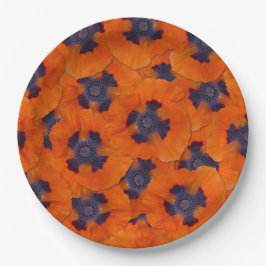 Scarlet Orange Poppy Nahtloses Muster Pappteller