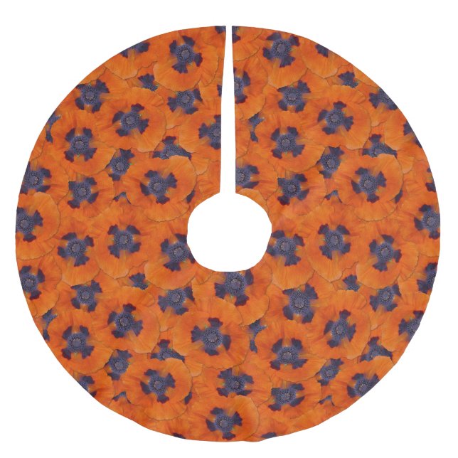 Scarlet Orange Poppy Nahtloses Muster Polyester Weihnachtsbaumdecke (Vorderseite)