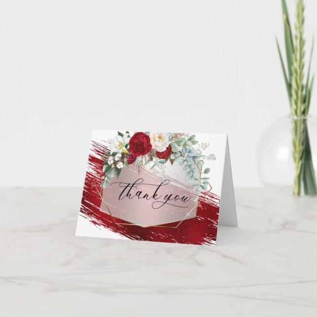 Scarlet Paint Stroke Red Ivory Peonies Dankeskarte (Vorderseite)