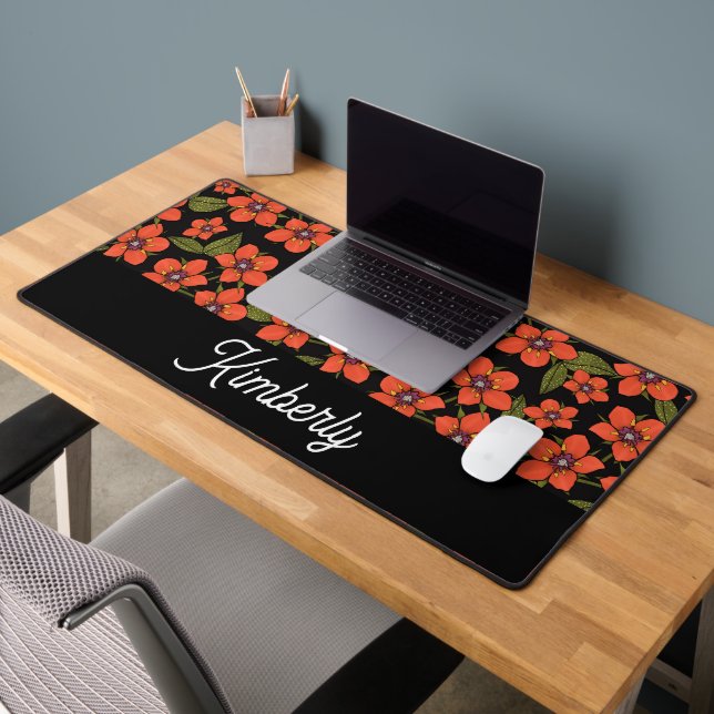 Scarlet Pimpernel Floral custom name Schreibtischunterlage (Büro 2)