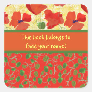 Scarlet Poppies and Buds: Blatt mit 20 Buchzeichen Quadratischer Aufkleber