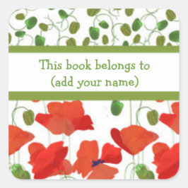 Scarlet Poppies und Poppy Buds Buchzeichen Quadratischer Aufkleber