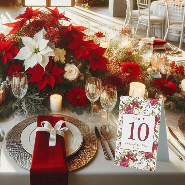 Scarlet Red Poinsettia Floral Wedding Tischaufsteller (Von Creator hochgeladen)