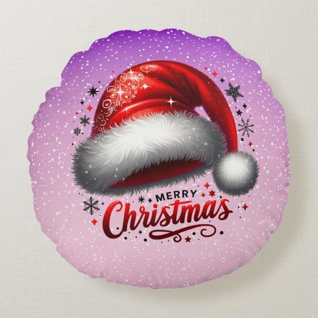 Scarlet Santa Hat Glow  Rundes Kissen (Vorderseite)