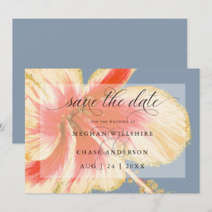 Scarlet und gelbe tropische Blume Wasserfarbensav Save The Date