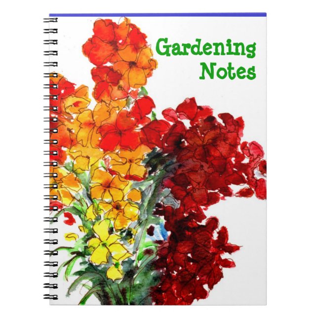 Scarlet und Orange Wallflocken GartenNotebook Notizblock (Vorderseite)