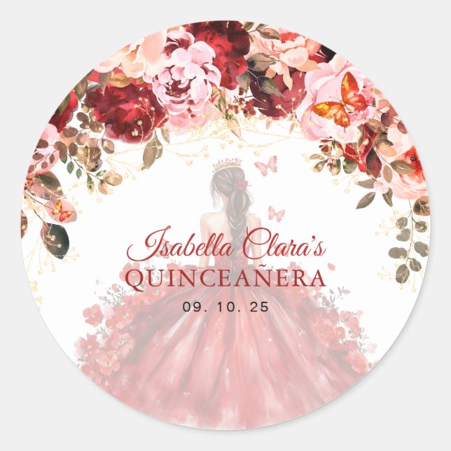Scarlet verzaubert Blumen Gold Prinzessin Quincean Runder Aufkleber (Vorderseite)