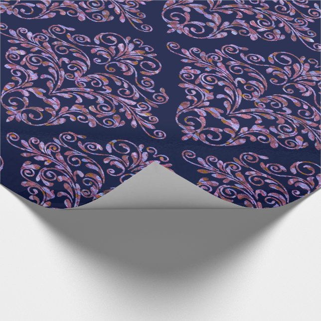 Scarletphylo Elegant Royal Bleu Damask 30" x 6' Geschenkpapier (Ecke)