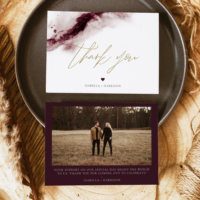 SCARLETT Boho Bourgogne Aquarelle Carte de remerci (Créateur téléchargé)