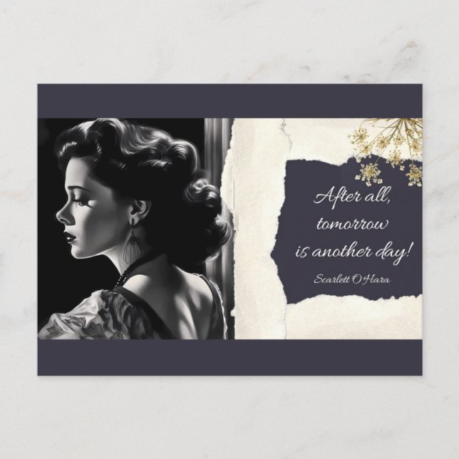 Scarlett O'Hara & Quote Schönes Portrait Postcar Postkarte (Vorderseite)
