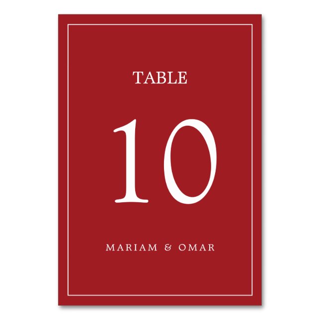 Scarlett Red Minimalistisch Script mit Border Wedd Tischnummer (Vorderseite)
