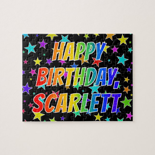 "SCARLETT" Vorname, Spaß "GLÜCKLICHER GEBURTSTAG" (Horizontal)