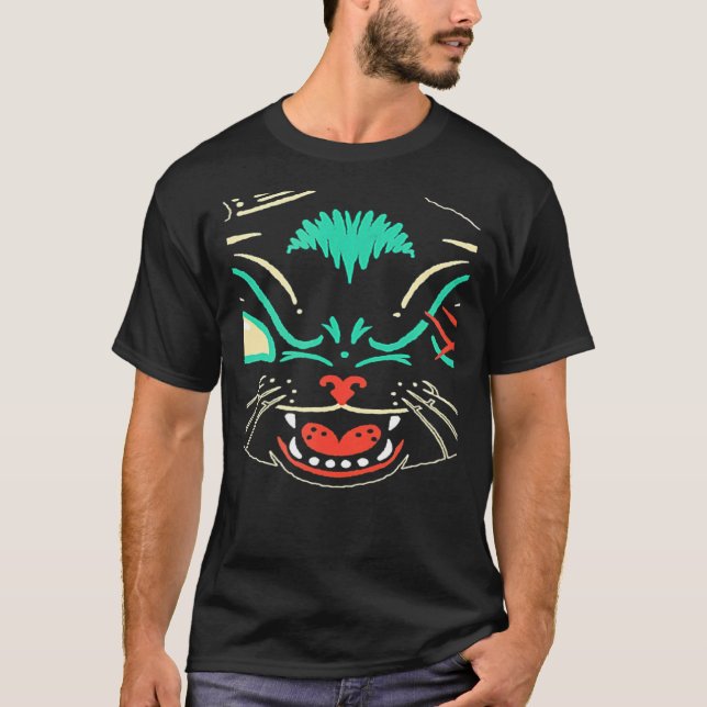 Scary Black Cat Face Graphic Cat Halloween T-Shirt (Vorderseite)
