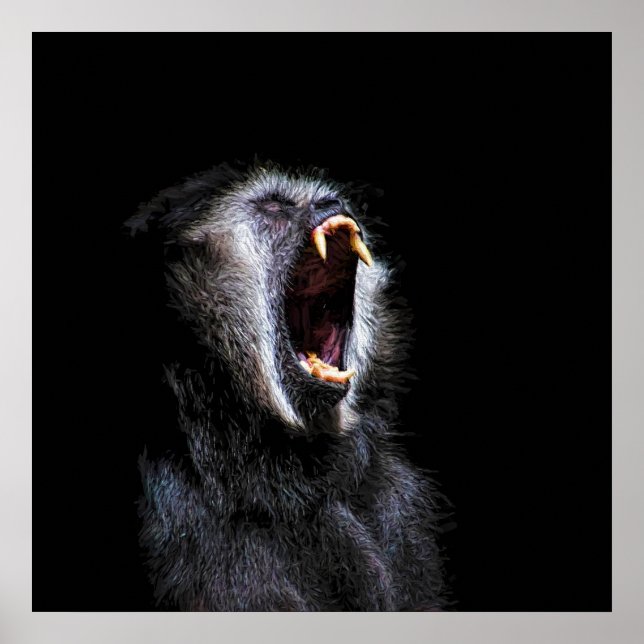 Scary Black Gibbon Monkey Vicious Fanged Teeth Poster (Vorne)