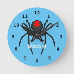 Scary black widow spider cartoon illustration runde wanduhr