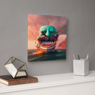 Scary boat quadratische wanduhr