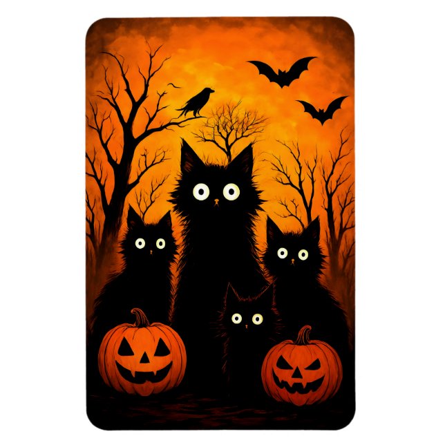 Scary Halloween Cats and Bats Design | Dark Horror Magnet (Vertikal)