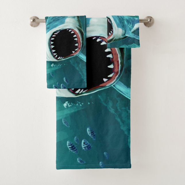 Scary Shark nom personnalisé jeu de serviettes (En situation)