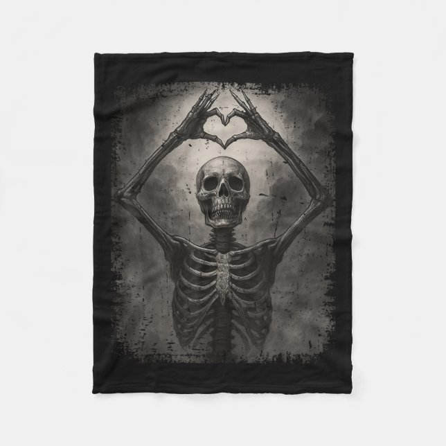 Scary Skeleton Hands Heart Sign Funny Halloween Co Fleecedecke (Vorderseite)