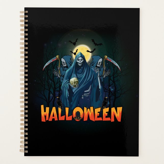 Scary Skeleton Night Halloween, mein Halloween Moo Planer (Vorderseite)