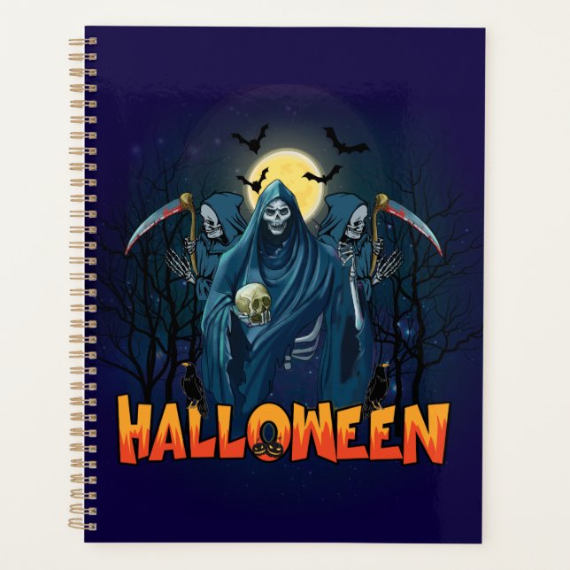 Scary Skeleton Night Halloween, mein Halloween Moo Planer (Vorderseite)