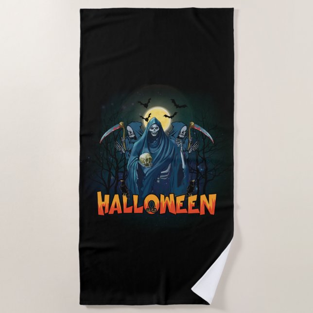 Scary Skeleton Night Halloween, mein Halloween Moo Strandtuch (Vorderseite)
