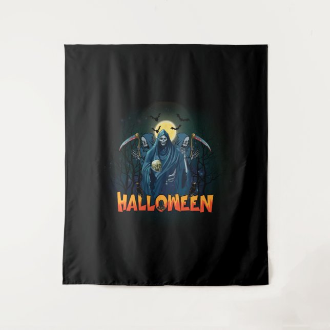 Scary Skeleton Night Halloween, mein Halloween Moo Wandteppich (Vorderseite)