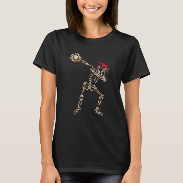 Scary Skeleton Plays Baseball Dab Dances Baseball  T-Shirt (Vorderseite)