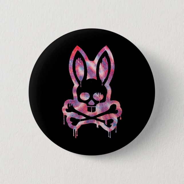 Scary Skull And Crossbones Bad Rabbit Horror Bunny Button (Vorderseite)