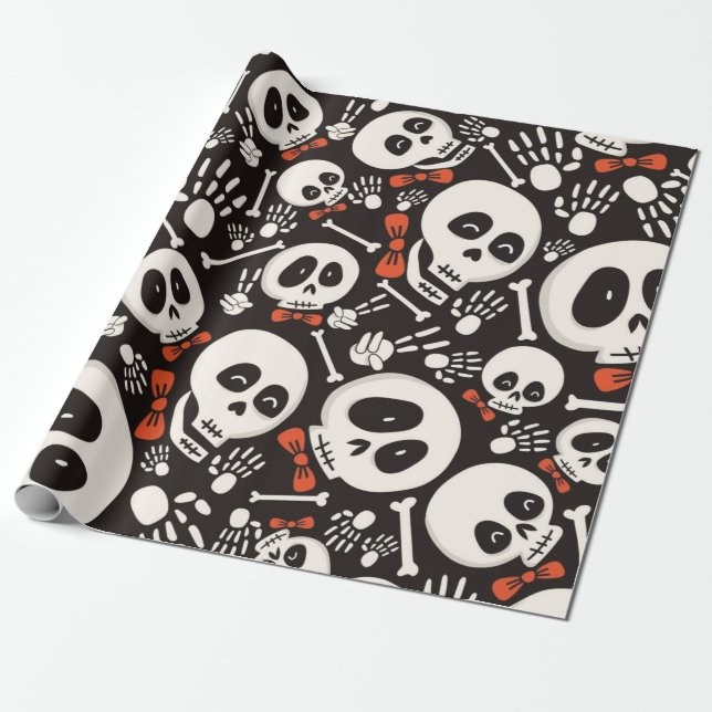 Scary Skull Halloween Pattern Geschenkpapier (Ungerollt)