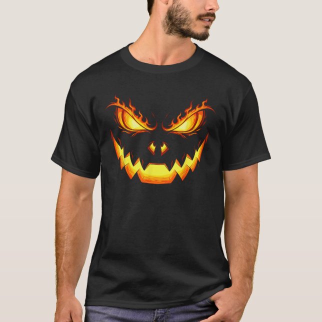 Scary Spooky Jack O Lantern Face Pumpkin Halloween T-Shirt (Vorderseite)
