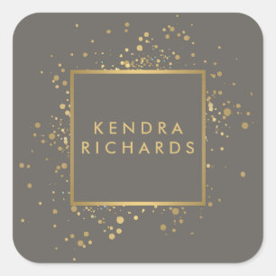 Scatted Imitate Gold Confetti auf Modern Grau II Quadratischer Aufkleber
