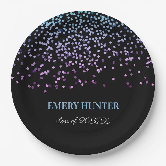 Scatter Glitzer Blau und Lila Pappteller (Vorderseite)