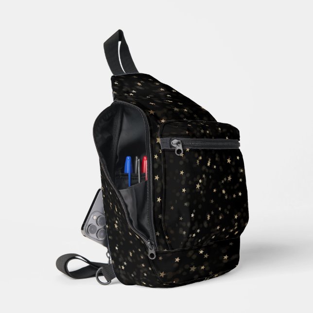 Scatter Gold Stars auf schwarz Crossbody Bag (Offen)