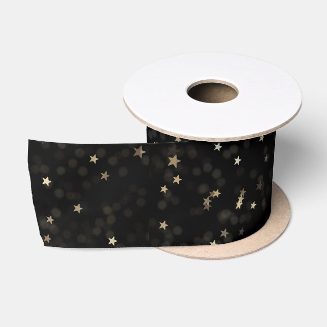 Scatter Gold Stars auf schwarz Satinband (Spule)