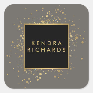 Scattered Imitate Gold Confetti auf Modern Grau Quadratischer Aufkleber